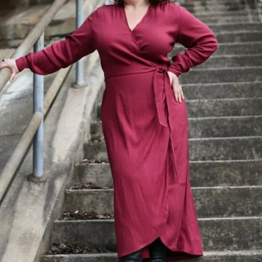 UNIVERSAL STANDARD Rivers Wrap Dress Maroon Currant Red Sz 22/24 {H11}